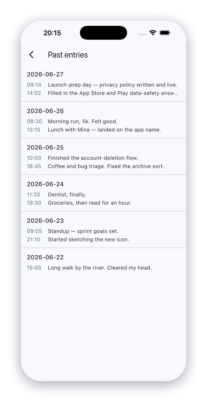 Past entries organized by day