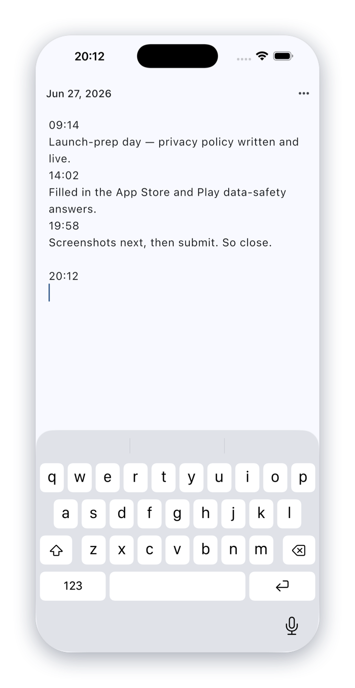 Jotline editor showing timestamped notes